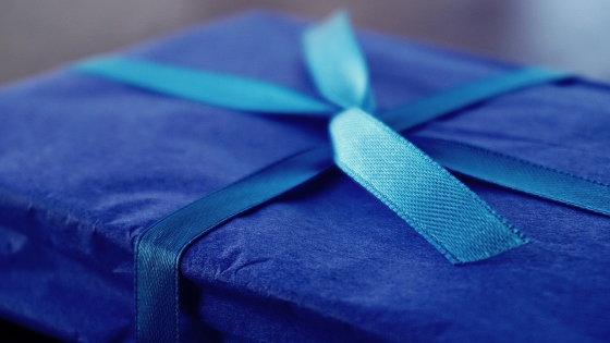 Blue gift from bride to groom